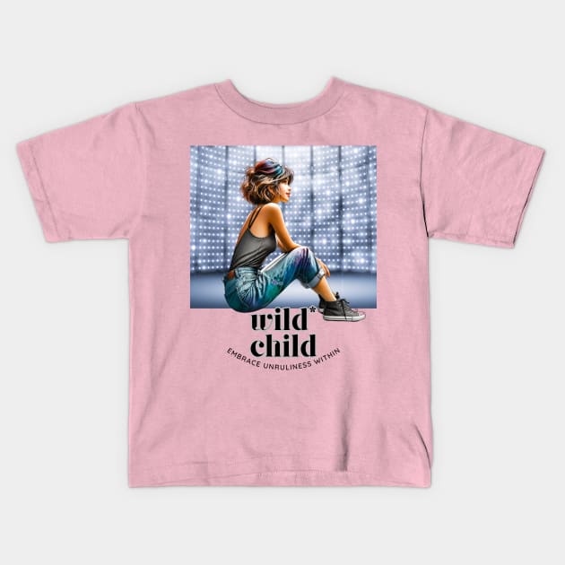 Wild Child, embrace unruliness within (girl in jeans) Kids T-Shirt by PersianFMts